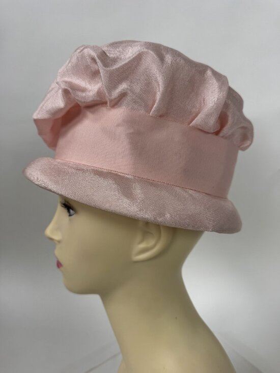 Vintage Pink Satin Womens Hat With Ruched Crown & Ribbon Accent main image 6